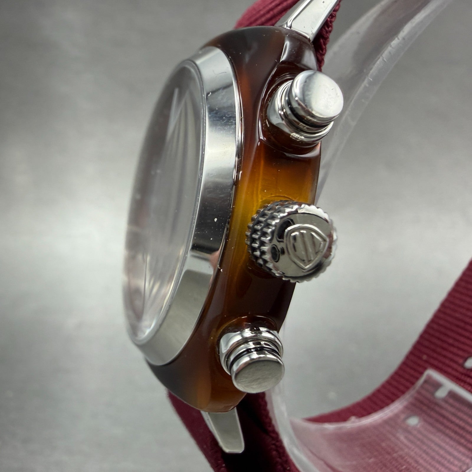 Briston Clubmaster Chronograph Watch Men 39mm Red Dial Brown Tone Date New Batt2