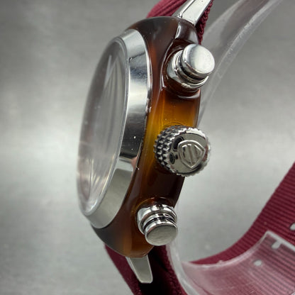 Briston Clubmaster Chronograph Watch Men 39mm Red Dial Brown Tone Date New Batt2