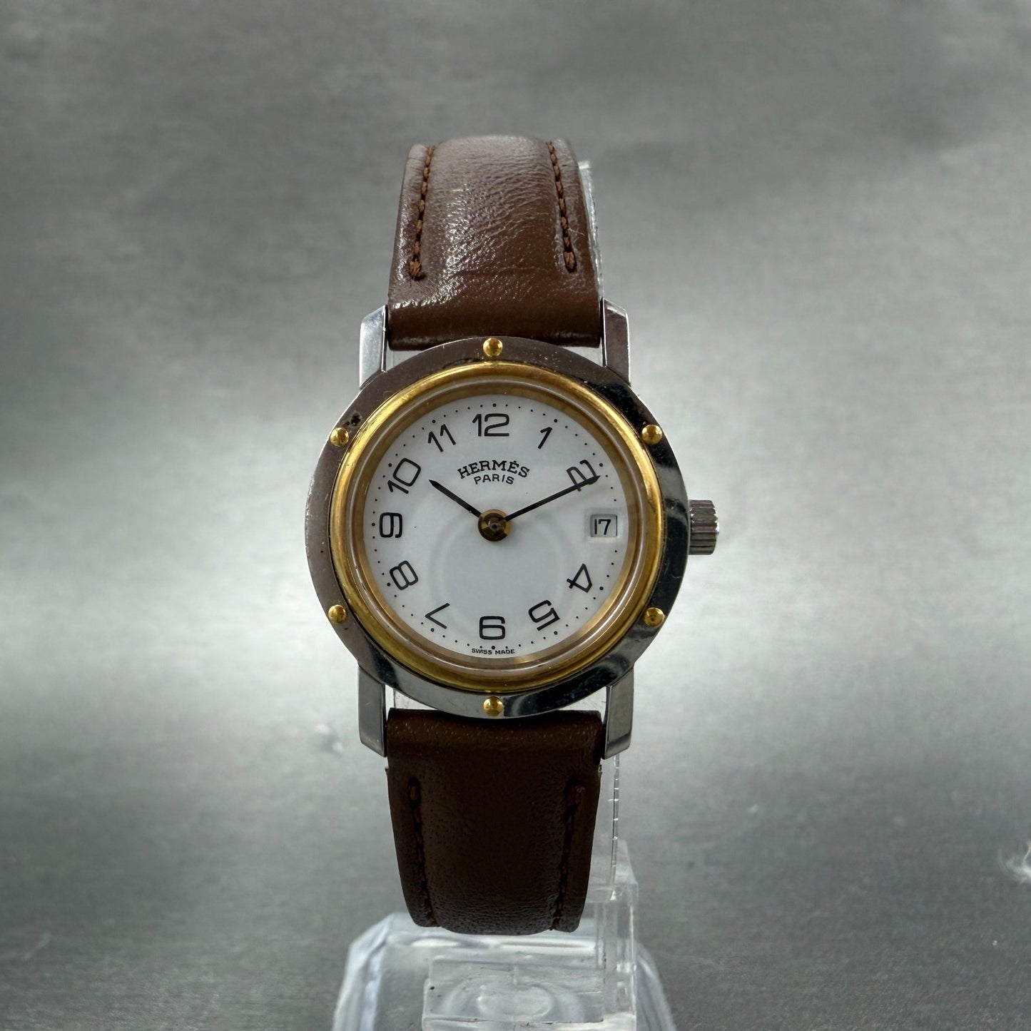 Hermès Clipper watch Women 24mm White Dial Two Tone Date Round New Battery5