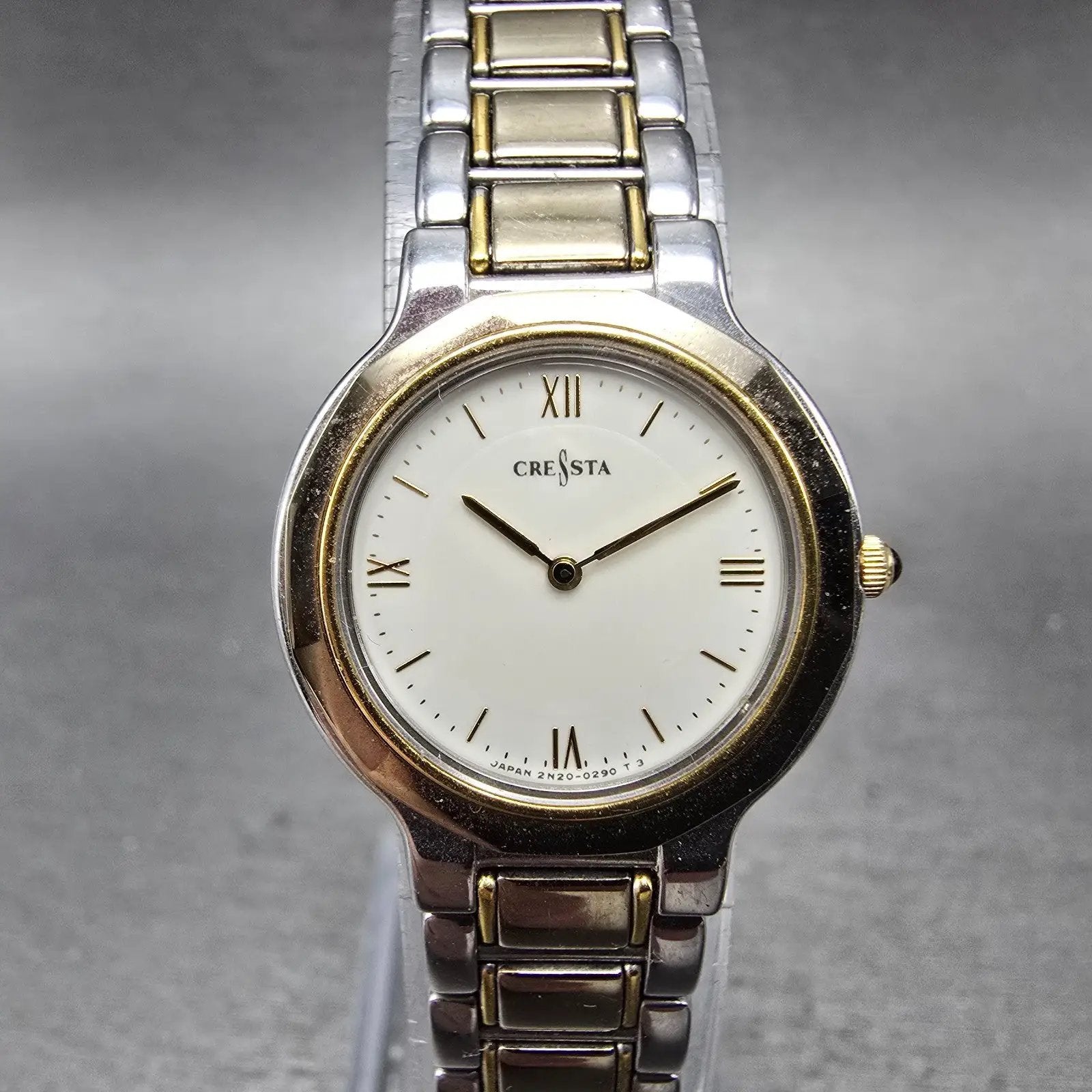 Seiko Cressta Watch Women 23mm White Dial Two Tone Round 2N20-0130 New Battery0