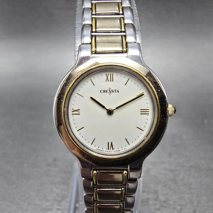 Seiko Cressta Watch Women 23mm White Dial Two Tone Round 2N20-0130 New Battery0
