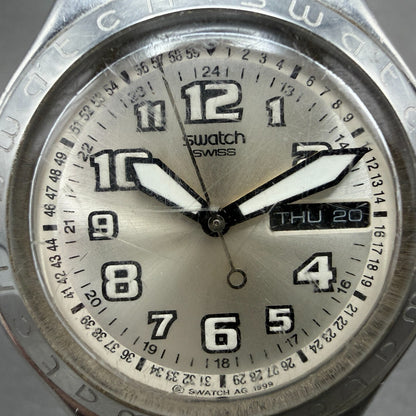 Swatch irony Cool Days Watch Men 37mm Silver Dial Steel Daydate Round New Batt1