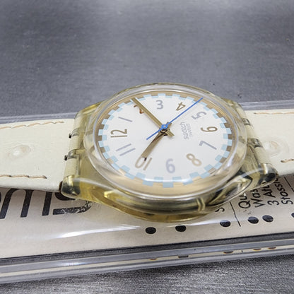Swatch Cool Fred Watch Men 34mm White Dial Clear Case Round GK150 New Battery4