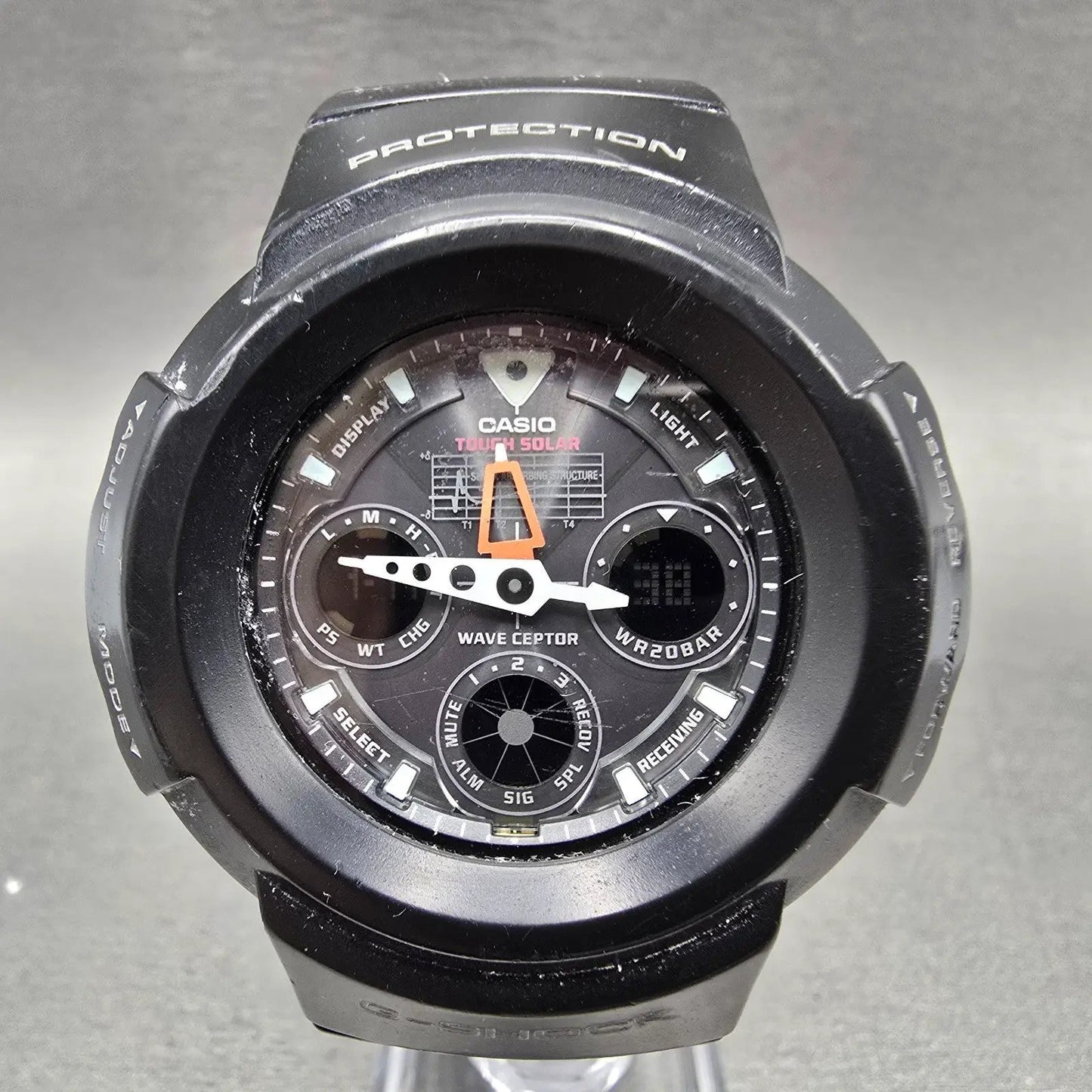 Casio G-Shock AWG-500J Watch Men 48mm Black Dial Black Alarm Chronograph Solar0