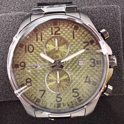 Chase Durer Chronograph Watch Men 48mm Green Carbon Dial Black Date CDW-00991