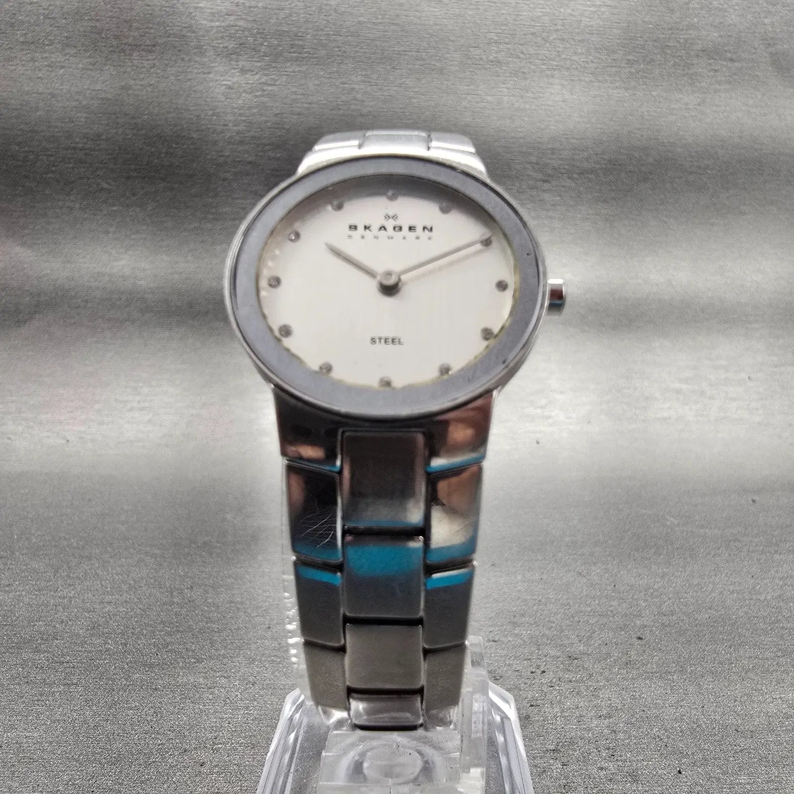 Skagen Watch Women 25mm Silver Dial Silver Tone Round 430SSXD New Battery 5.5"5