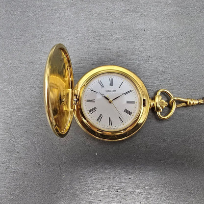 Seiko Pocket Watch Men 46mm White Dial Gold Tone Round V701-0B89 PARTS0