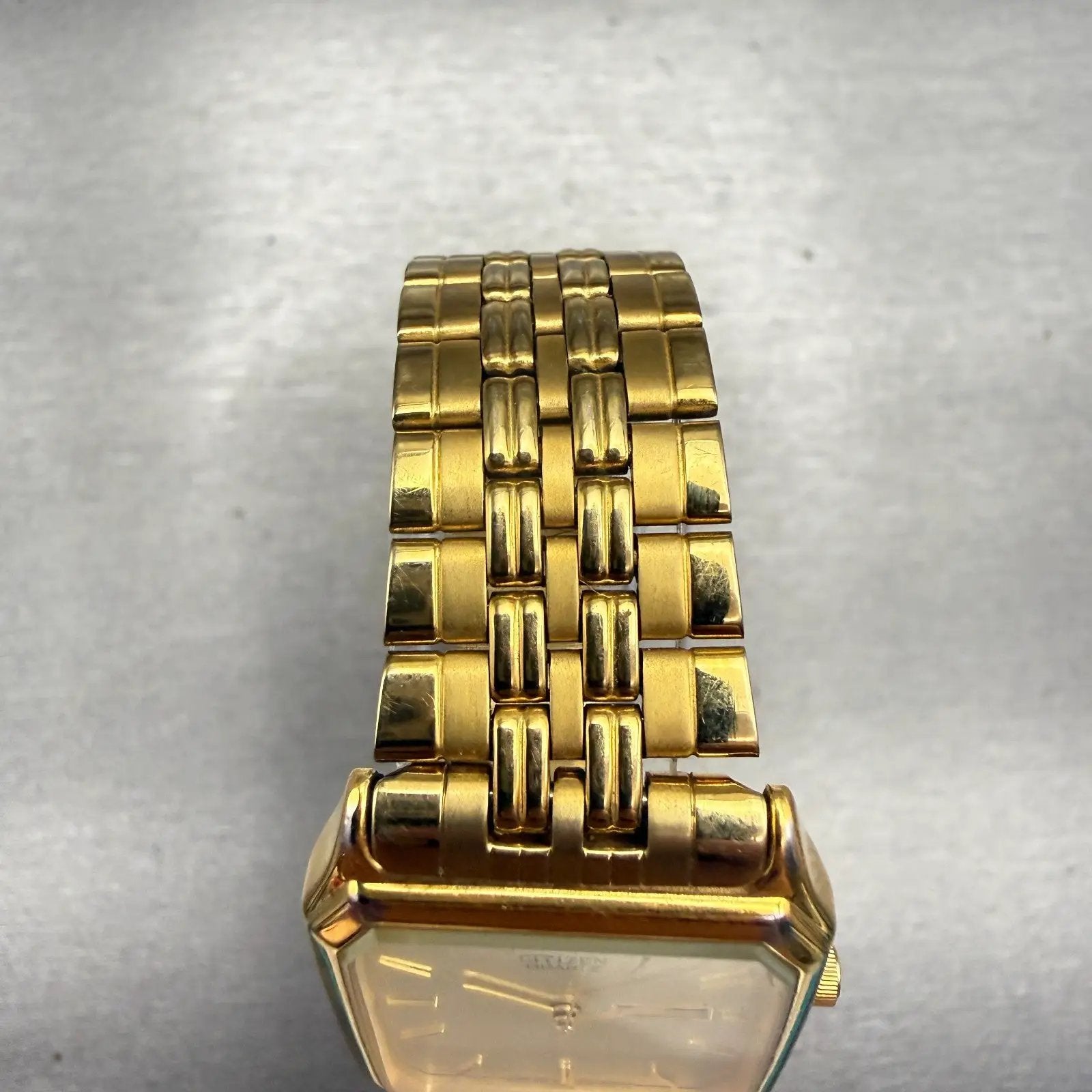 Citizen Watch Men 27mm Champagne Dial Gold Daydate Rectangle 1000-S63863 NewBatt4