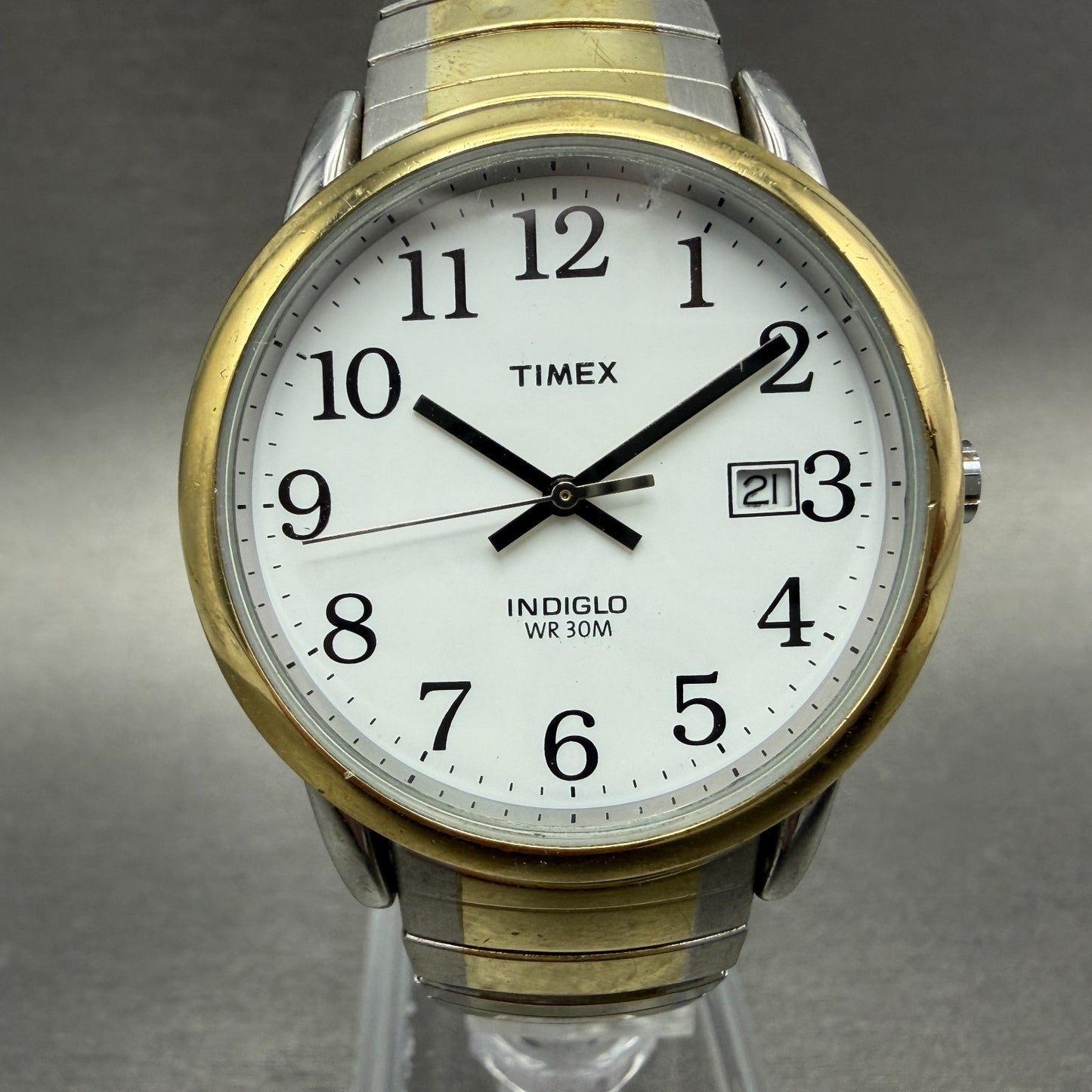 Timex Easy Reader Watch Men 35mm White Dial Two Tone Date Round New Battery0