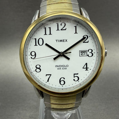 Timex Easy Reader Watch Men 35mm White Dial Two Tone Date Round New Battery0