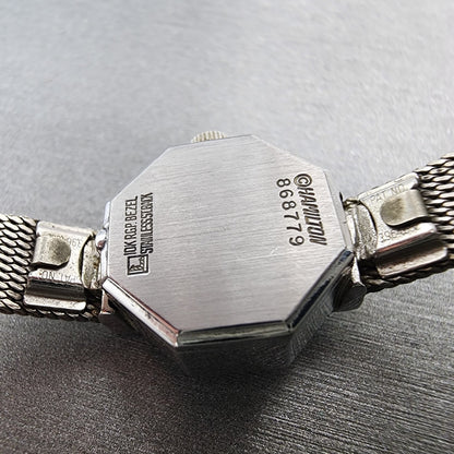 Hamilton Watch women 17mm White Dial 10K White Gold Plated Diamonds New Battery9