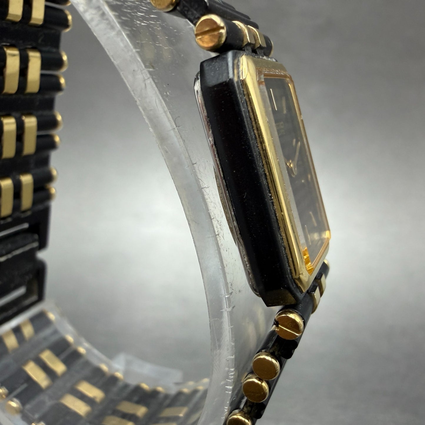 Seiko Tank Watch Women 14mm Black Dial Black & Gold Tone 2E20-5370 New Battery3