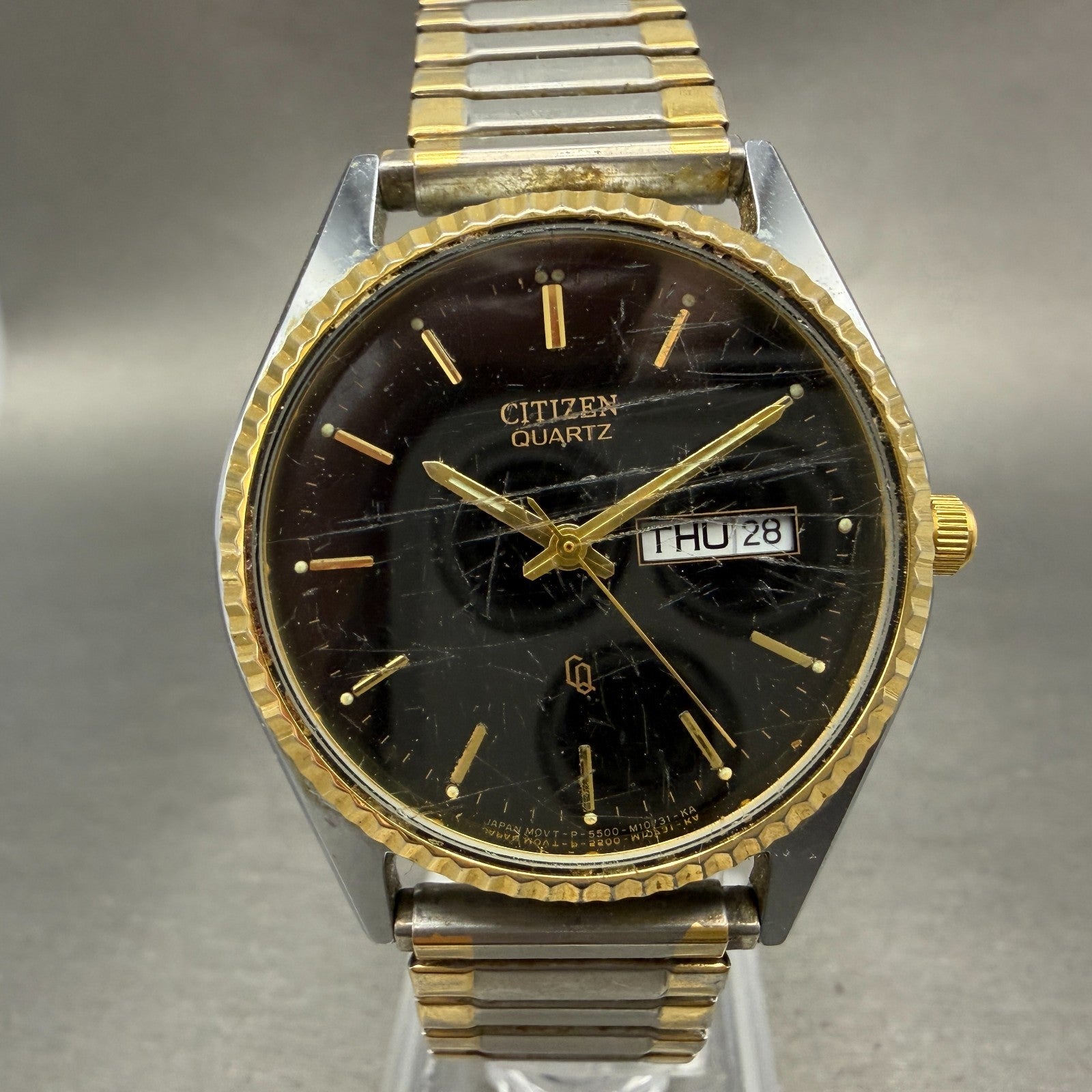 Citizen CQ President Watch Men 35mm Black Dial Two Tone Daydate Round New Batt0
