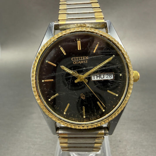 Citizen CQ President Watch Men 35mm Black Dial Two Tone Daydate Round New Batt0