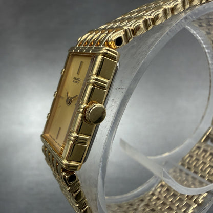 Seiko Tank Watch Women 12mm Champagne Dial Gold Tone 2e20-6109 New Battery 97HD2