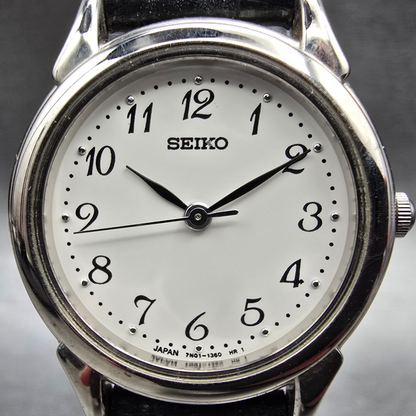 Seiko Watch Women 24mm White Dila Silver Tone Round 7N01-6880 New Battery1