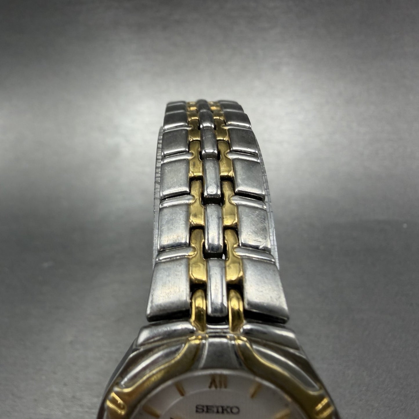 Seiko Watch Women 26mm Silver Dial Two Tone Date Round 7n82-0at0 New Battery DCT4