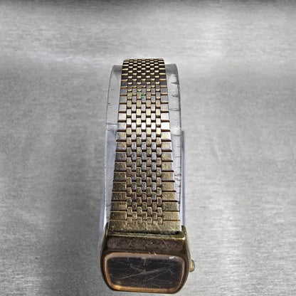 Seiko Watch Women 19mm Black Dial Gold Tone Rectangle 7320-6120 New Battery JP344