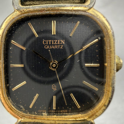 Citizen CQ Watch Women 22mm Black Dial Gold Tone Rectangle 1100-109104 New Batt1