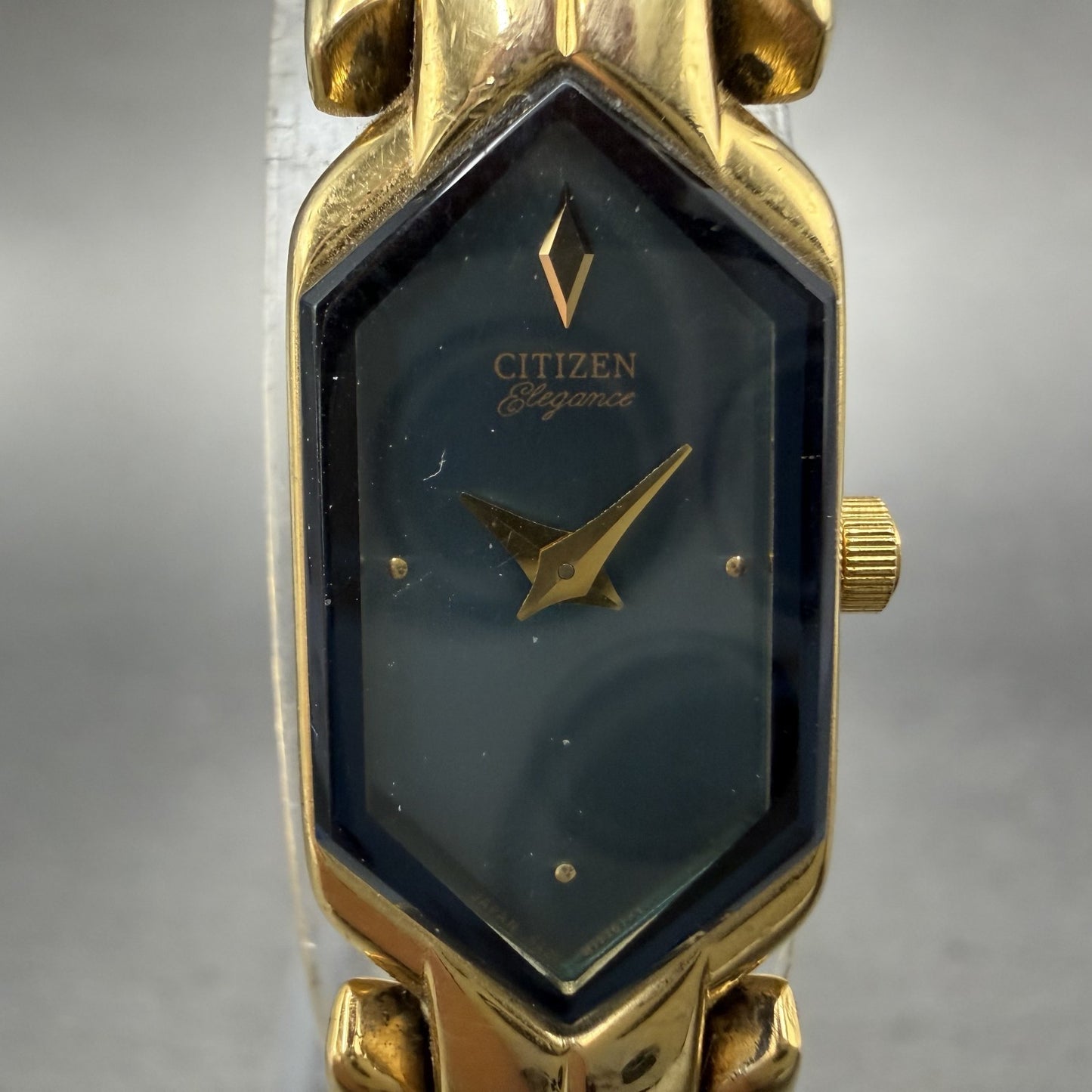 Citizen Elegance Watch Women 13mm Green Dial Gold Tone Hexagon New Battery ABCD1