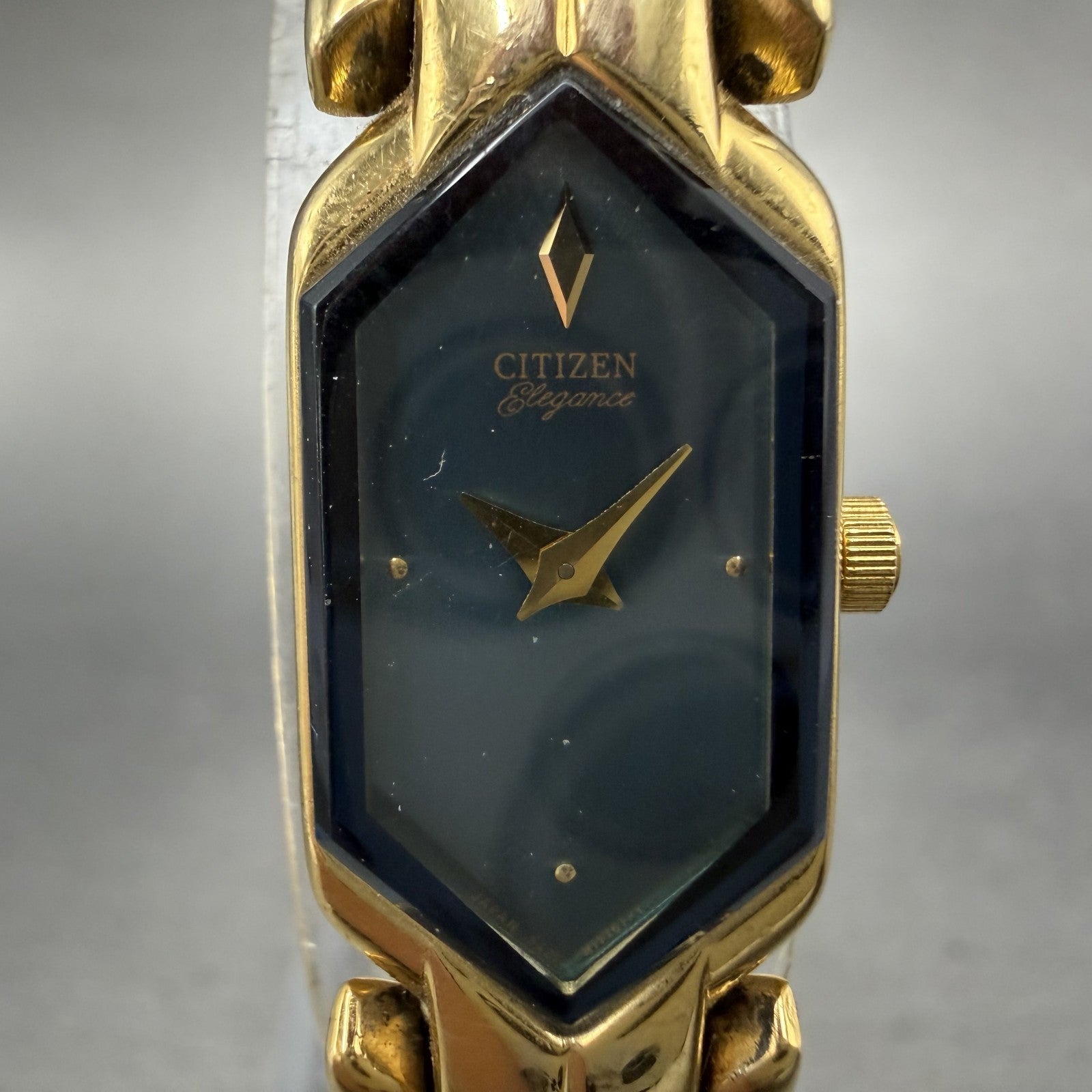 Citizen Elegance Watch Women 13mm Green Dial Gold Tone Hexagon New Battery ABCD1