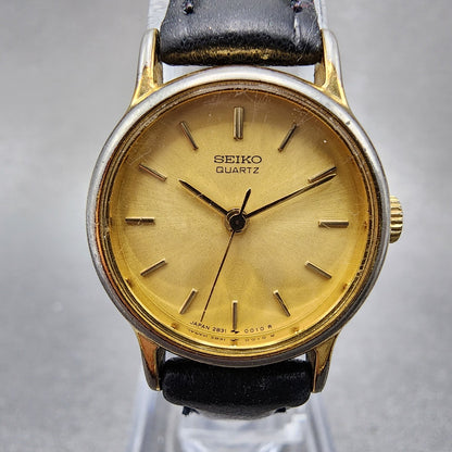Seiko Watch Women 21mm Champagne Dial Gold Tone Round 2b31-0010 New Battery