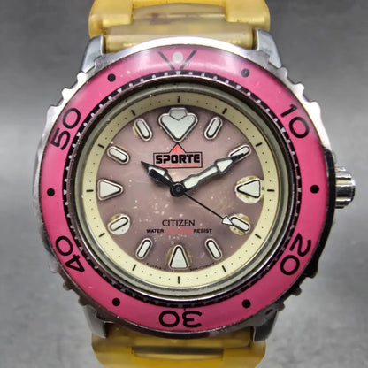Citizen Sporte Dive Watch Women 35mm Pink Dial Silver Tone Round New Battery0