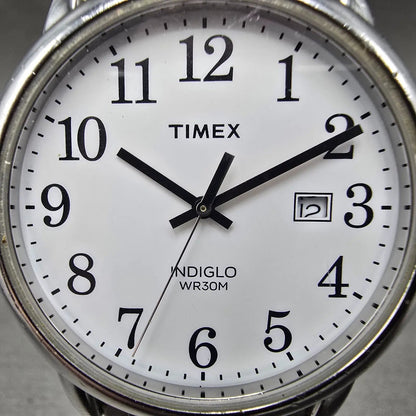 Timex Easy Reader Watch Men 38mm White Dial Silver Date Round New Battery1