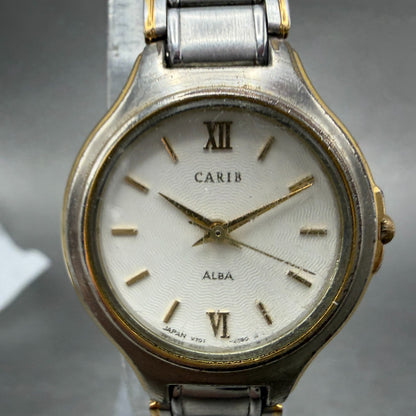 Seiko Alba Carib Watch Women 26mm White Dial Two Tone V701-2C40 New Battery2