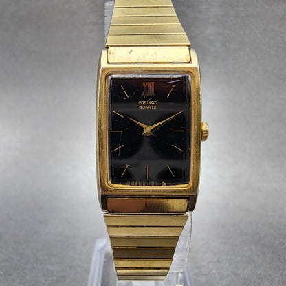 Seiko Tank Watch Women 17mm Black Dial Gold Tone Rectangle 2C205830 New Battery0