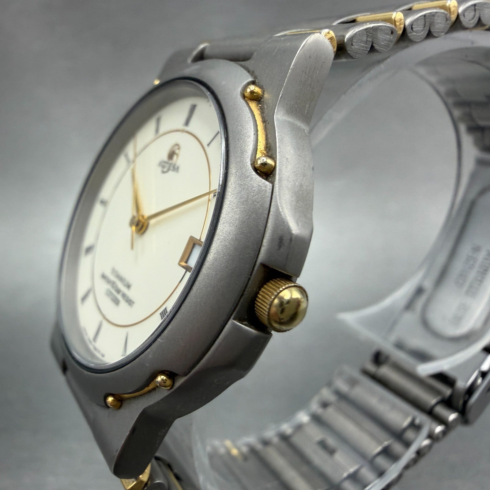 Citizen Attesa Watch Men 33mm Cream Dial Two Tone Titanium Date New Battery2