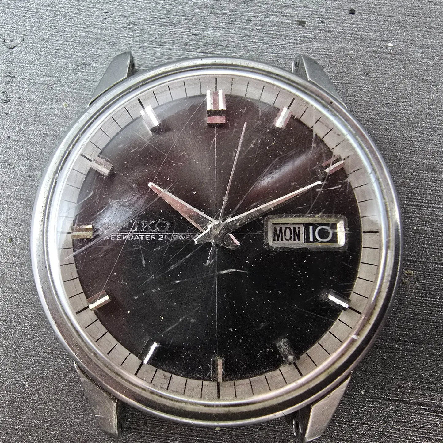 Seiko Weekdater Automatic Watch Men 37mm Gray Dial Steel Daydate 6619-8010 PARTS2