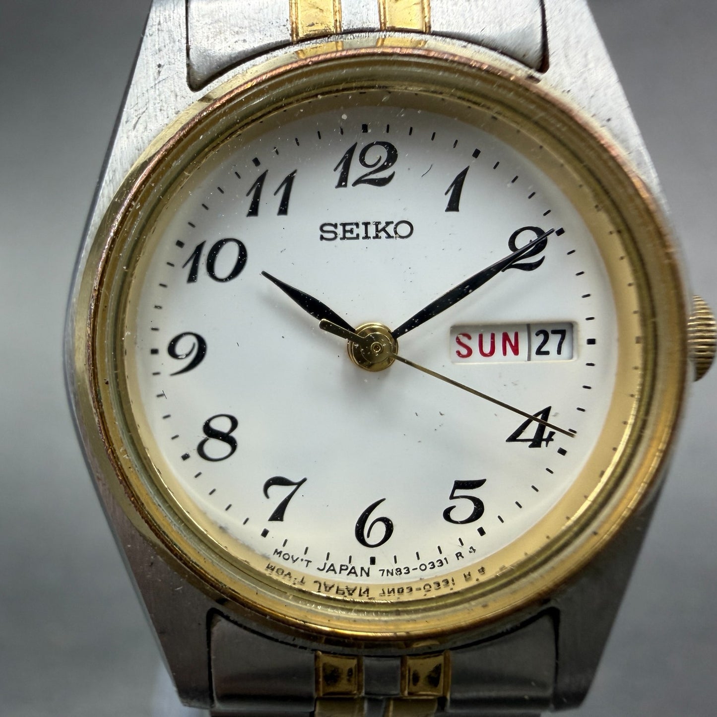 Seiko Watch Women 24mm White Dial Two Tone Daydate 7N83-0011 New Battery Round1