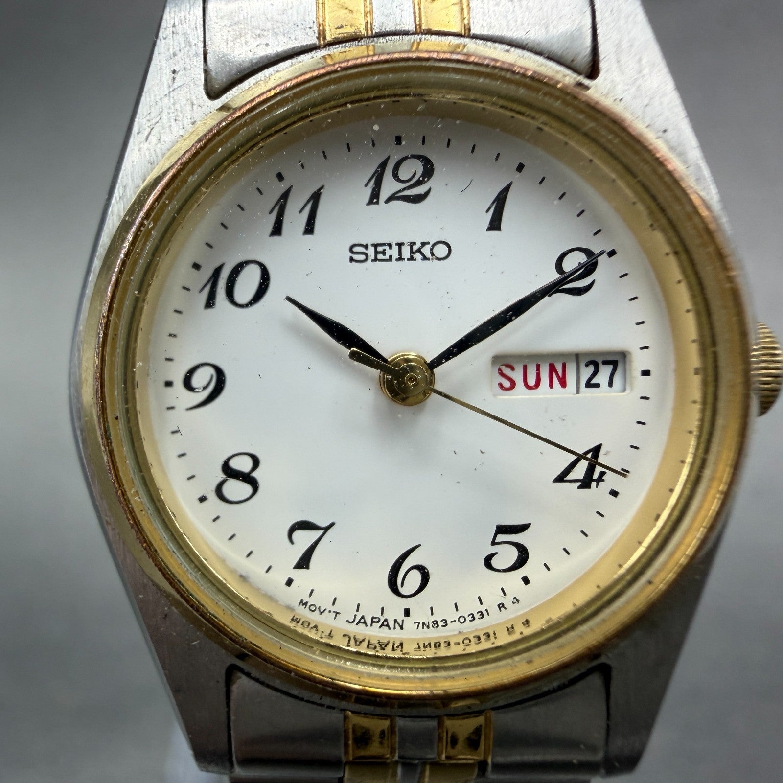 Seiko Watch Women 24mm White Dial Two Tone Daydate 7N83-0011 New Battery Round1