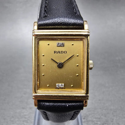 Rado Tank Watch Women 17mm Gold Dial Gold Tone Rectangle 204.5347.2 New Battery0