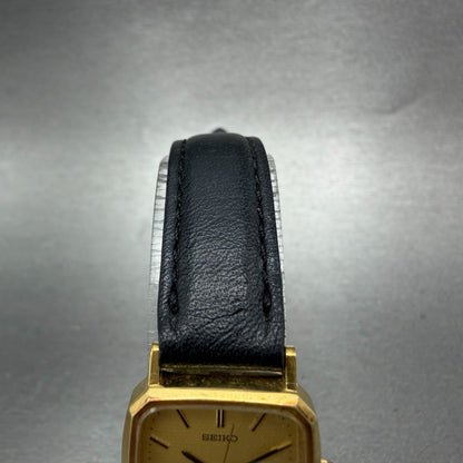 Seiko Exceline Tank Watch Women 20mm Champagne Dial Gold Tone 7321-6570 New Batt4