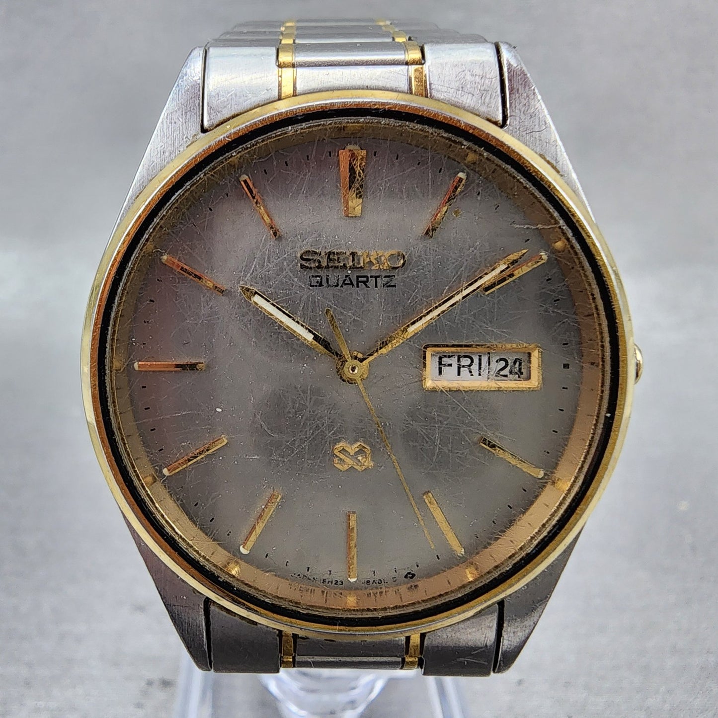 Seiko SQ Watch Men 34mm Silver Dial Two Tone Daydate 5H238a09 New Battery1
