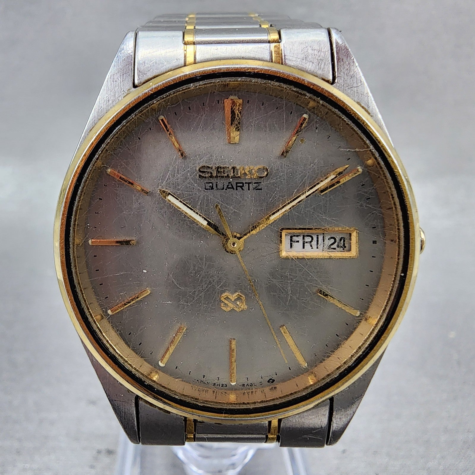 Seiko SQ Watch Men 34mm Silver Dial Two Tone Daydate 5H238a09 New Battery1