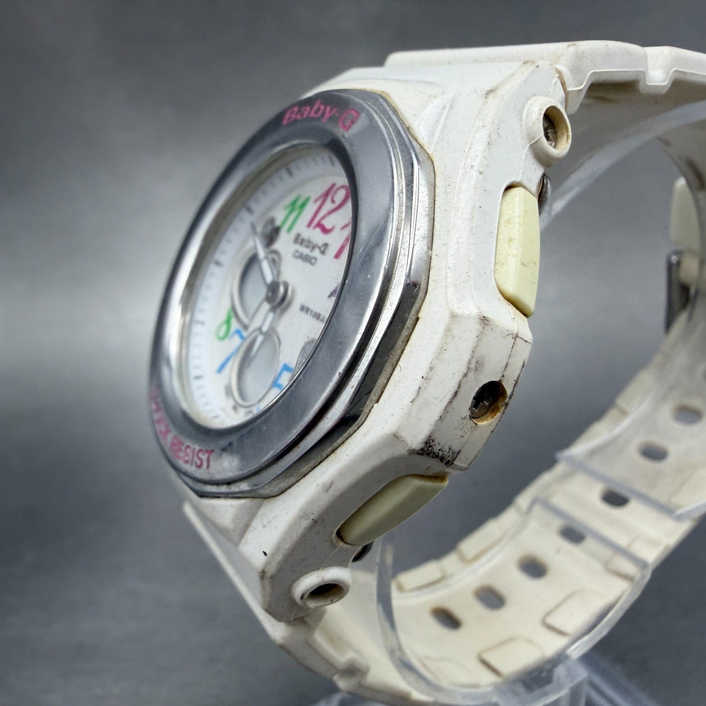 Casio Baby-G Watch Women 39mm White Dial White Case Round BGA-101 New Battery AB2