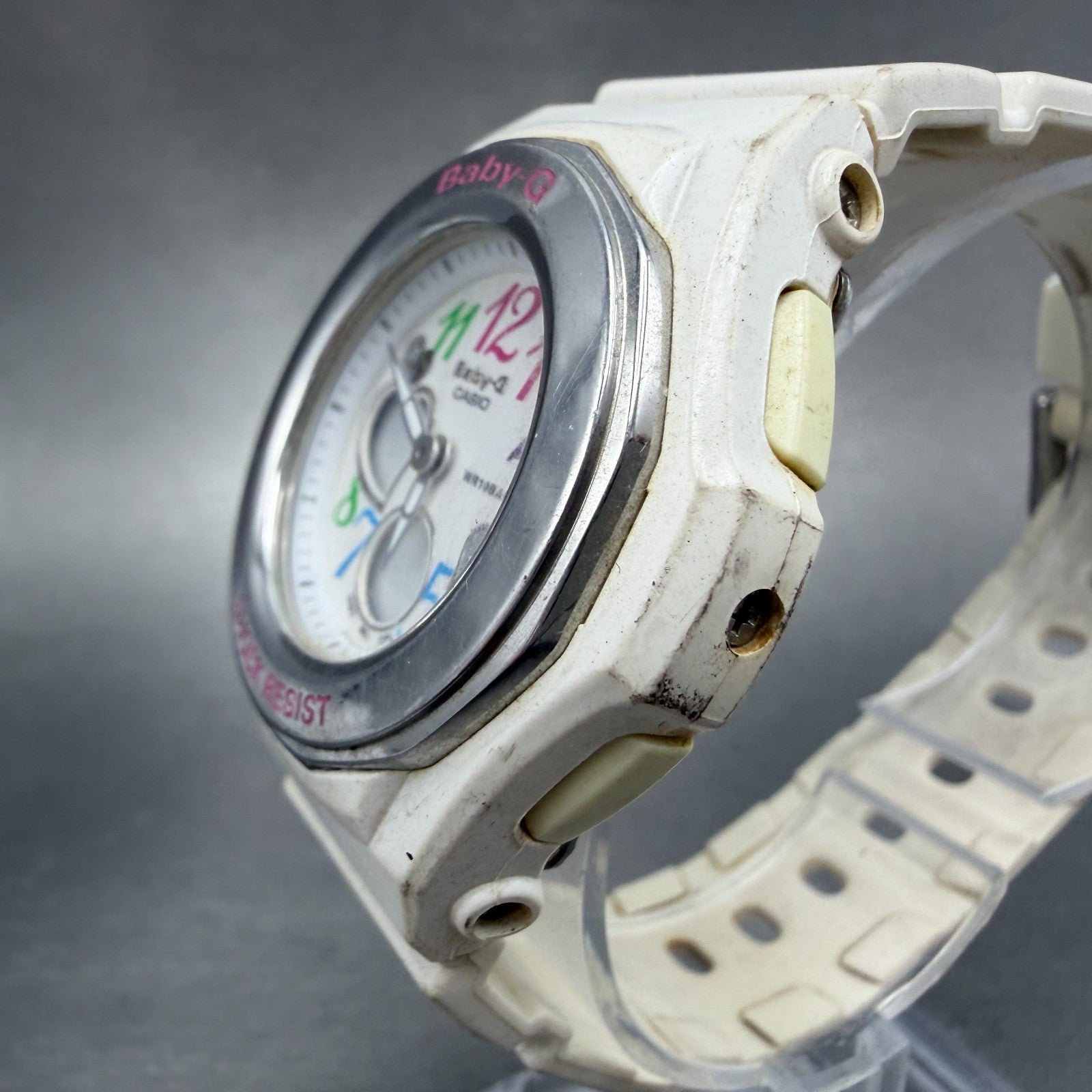 Casio Baby-G Watch Women 39mm White Dial White Case Round BGA-101 New Battery AB2