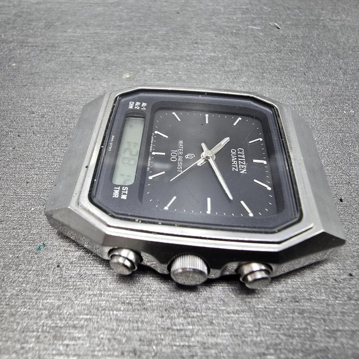 Citizen Analog Digital Watch Men 34mm Black Steel Alarm Chrono 8950-085493 PARTS6