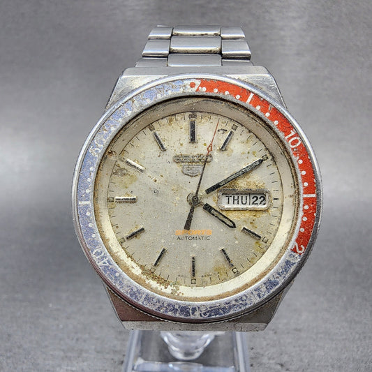 Seiko 5 Dive Watch Men 39mm White Dial Silver Tone Pepsi 63098360 PARTS0