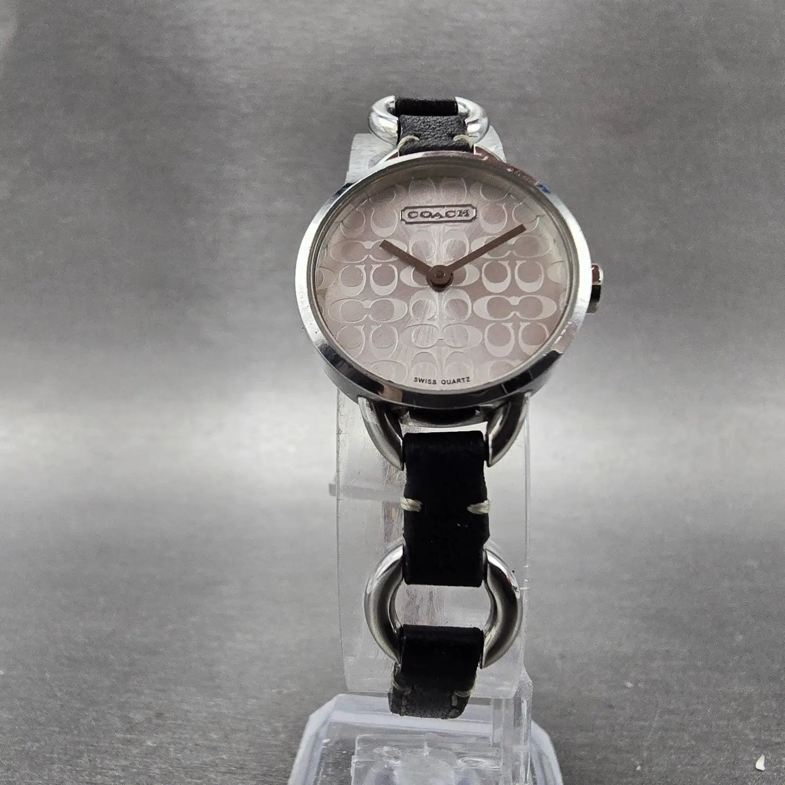 Coach Watch Women 22mm Silver Dial Steel Round Bangle Leather New Battery5