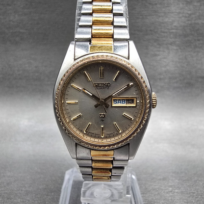 Seiko SQ Watch Women 24mm Gray Dial Two Tone Daydate Round 8523-0050 New Battery0