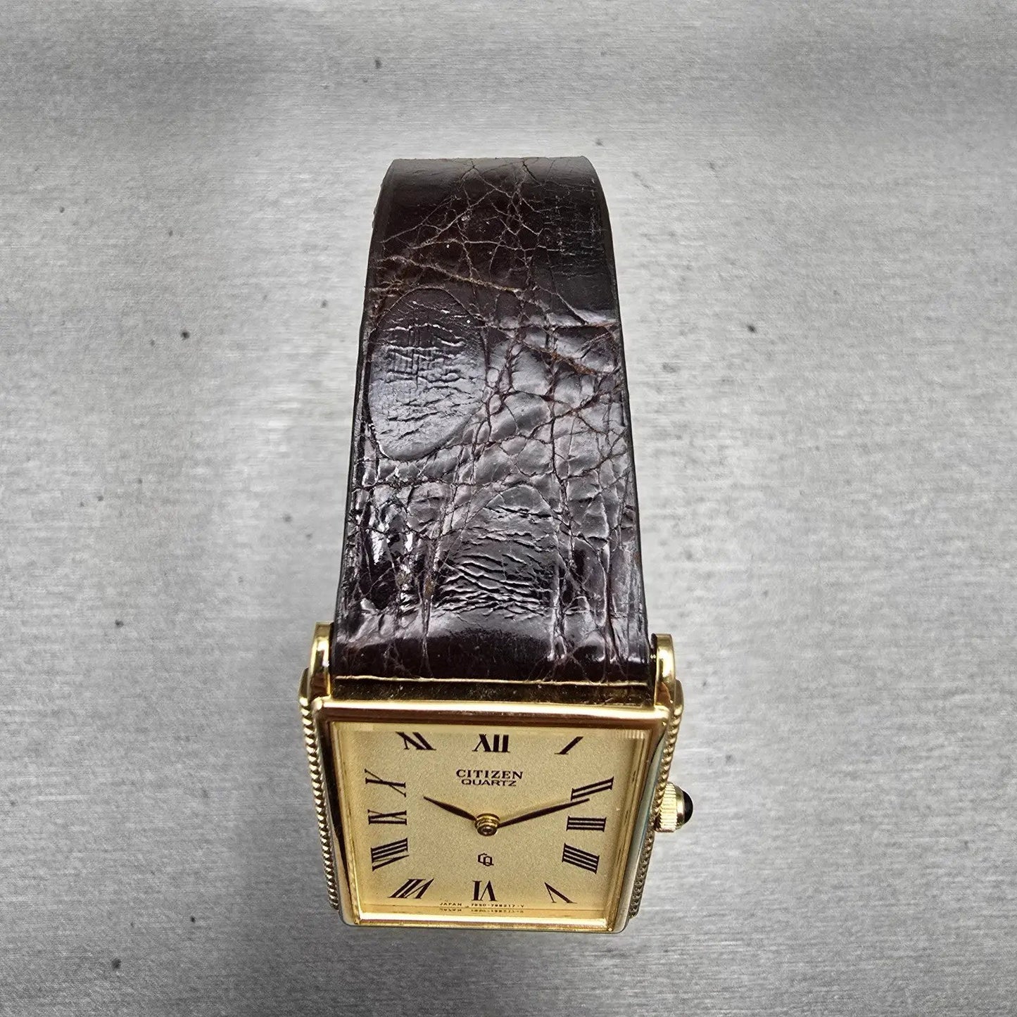 Citizen CQ Tank Watch Men 25mm Ivory Dial Gold Tone Rectangle 4-797400 New Batt4