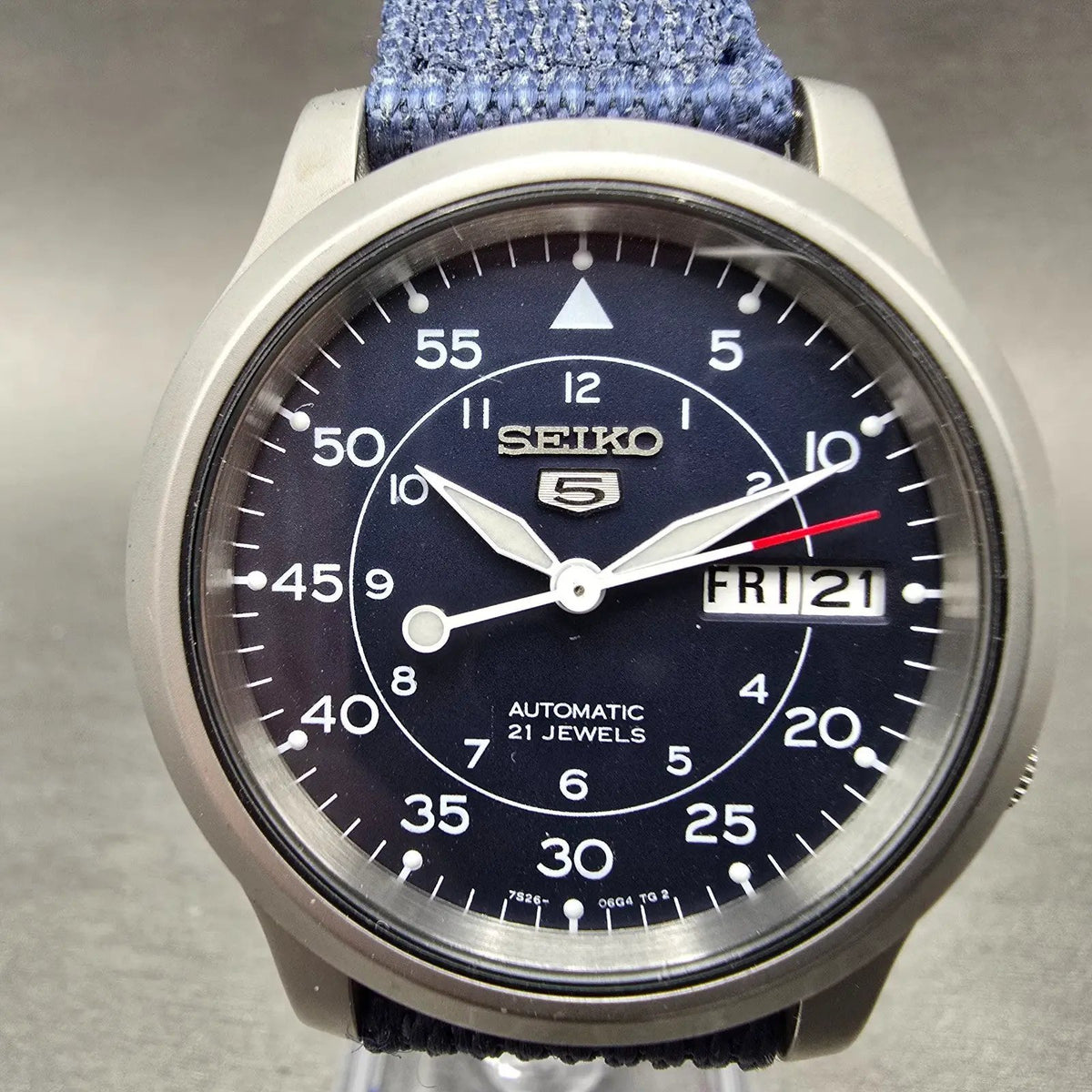 Seiko 5 Automatic Watch Men 37mm Blue Dial Steel Daydate SNK807 Round 7S26-02J00