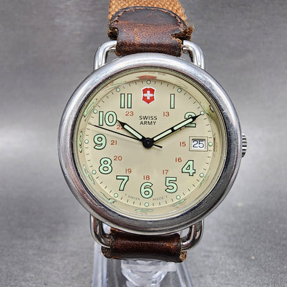 Victorinox Swiss Army Cavalry Watch Men 37mm Cream Dial Silver Tone Date NewBatt0