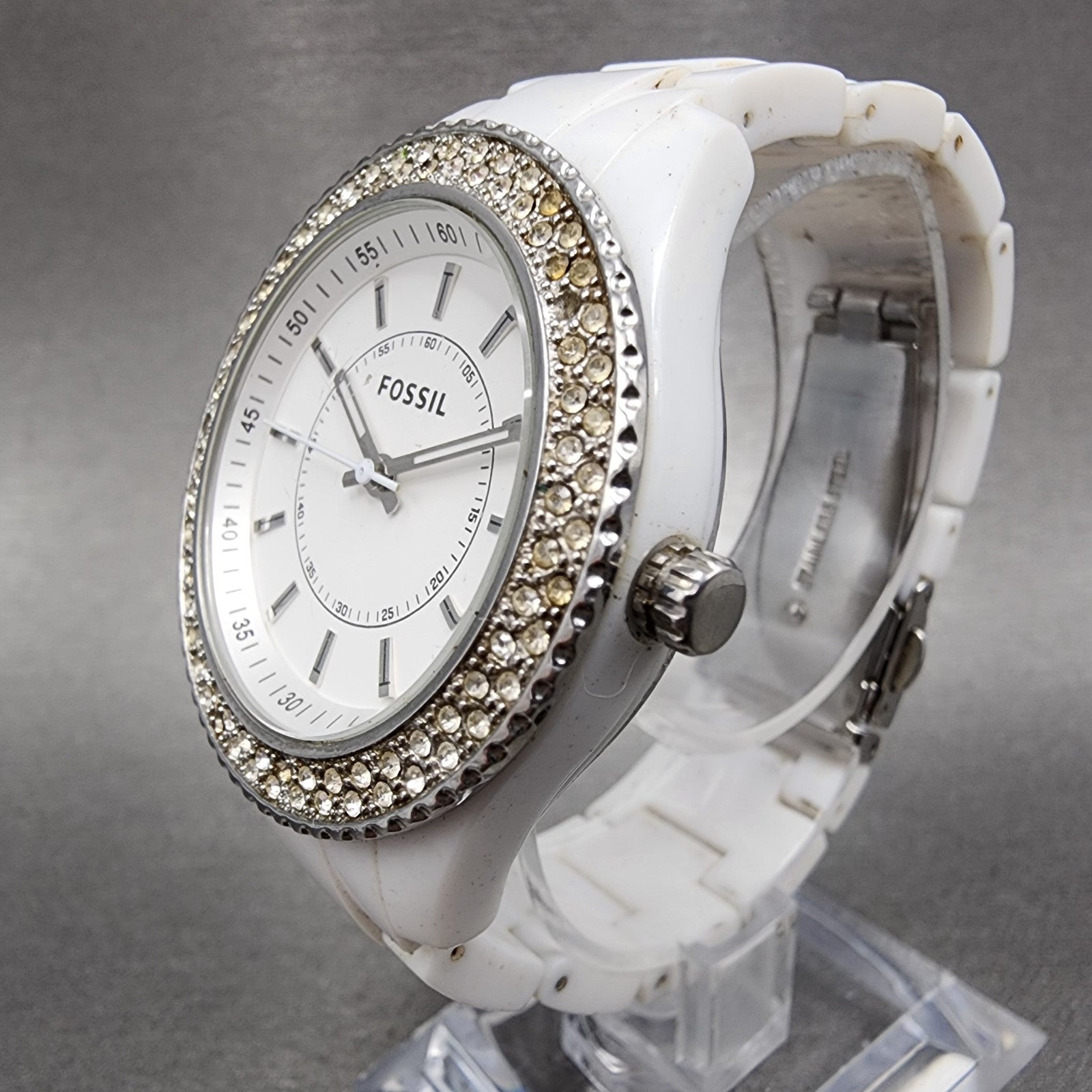 Fossil Stella Watch Women 38mm White Dial White Tone Round ES2444 New Battery2