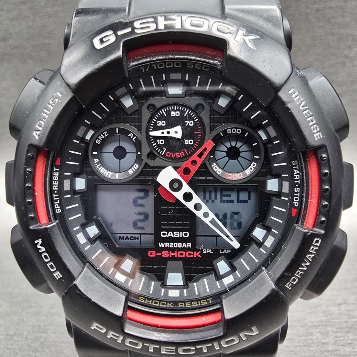 Casio G-Shock GA-100 Watch Men 51mm Black Red Chrono Round Alarm New Battery JP1