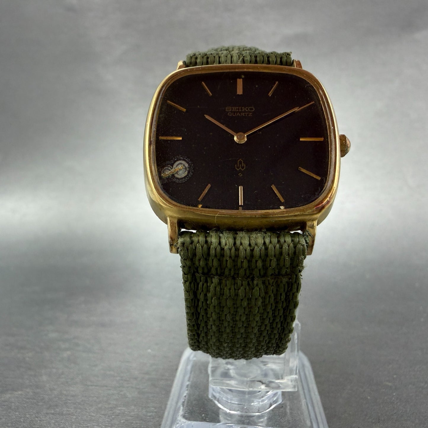 Seiko Watch Men 31mm Black Dial Gold Plated Rectangle 7820-5050 New Battery GF65